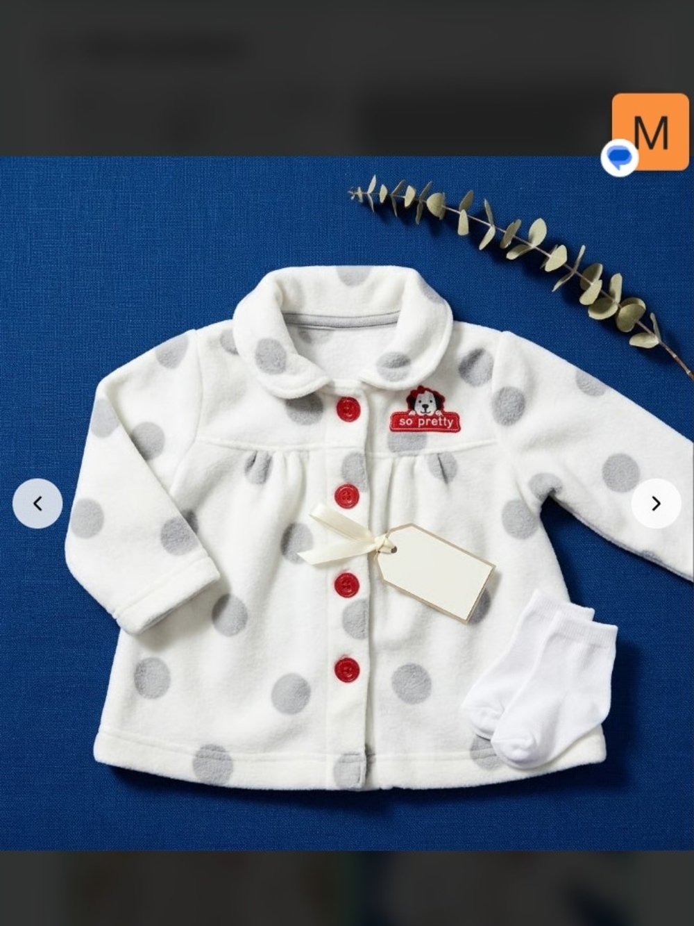 child of mine White Polka Dot Sweater with Gray Dots and Red Buttons